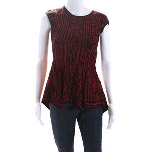 RVN Womens Geometric Print Asymmetrical Tank Top Red Black Size Small
